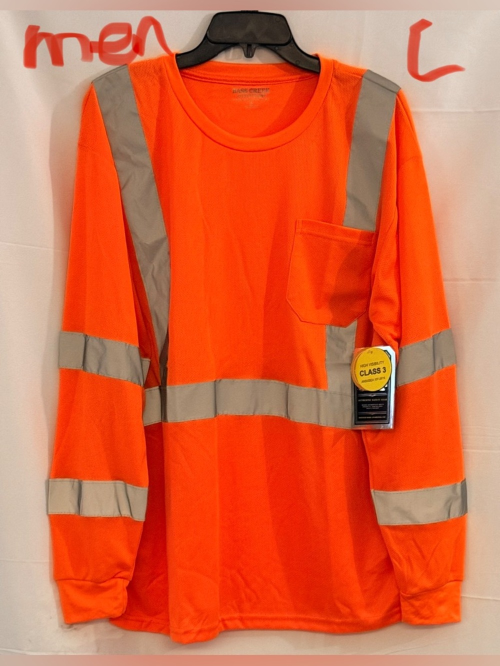 Men's Hi-Vis Orange Long-Sleeve Safety Shirt with Reflective Tape - Class 3